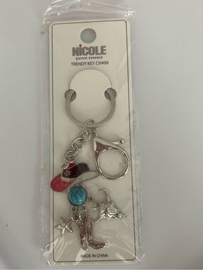 NICOLE Western Cowgirl Keychain Bag Charm Turquoise Boot Skull NWT